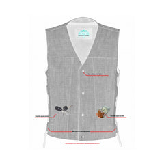 Men's Rough Rub-Off Raw Finish Broken Gray Denim Vest