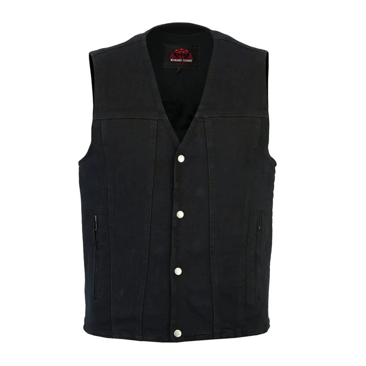 Men's Black Plain sides Denim Motorcycle Vest –  Heavy Snaps