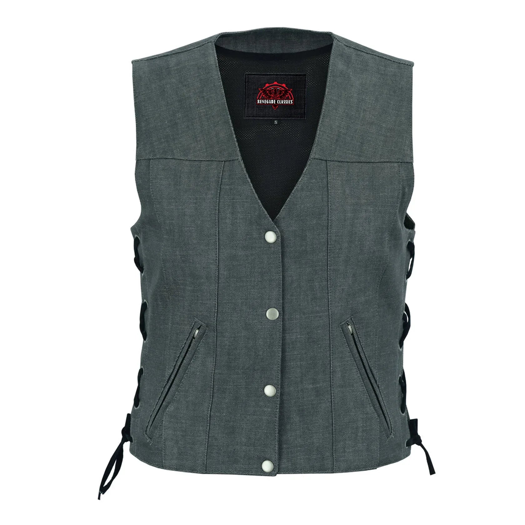 Women's Rough Rub-Off Raw Finish Broken Gray Denim Vest