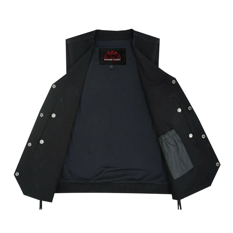 Men's Traditional Denim Motorcycle Vest with Side Laces – Smart Access Pockets