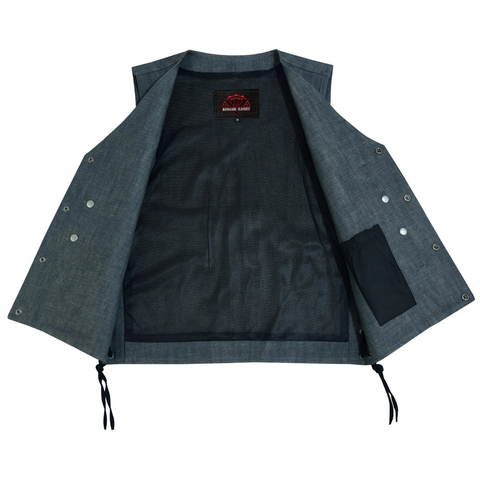 Men's Rough Rub-Off Raw Finish Broken Gray Denim Vest