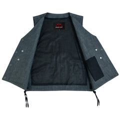 Men's Rough Rub-Off Raw Finish Broken Gray Denim Vest