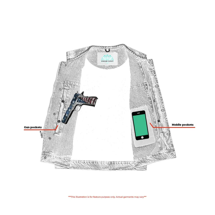 Mens Blue Denim Motorcycle Vest with Concealed Snaps & Zipper