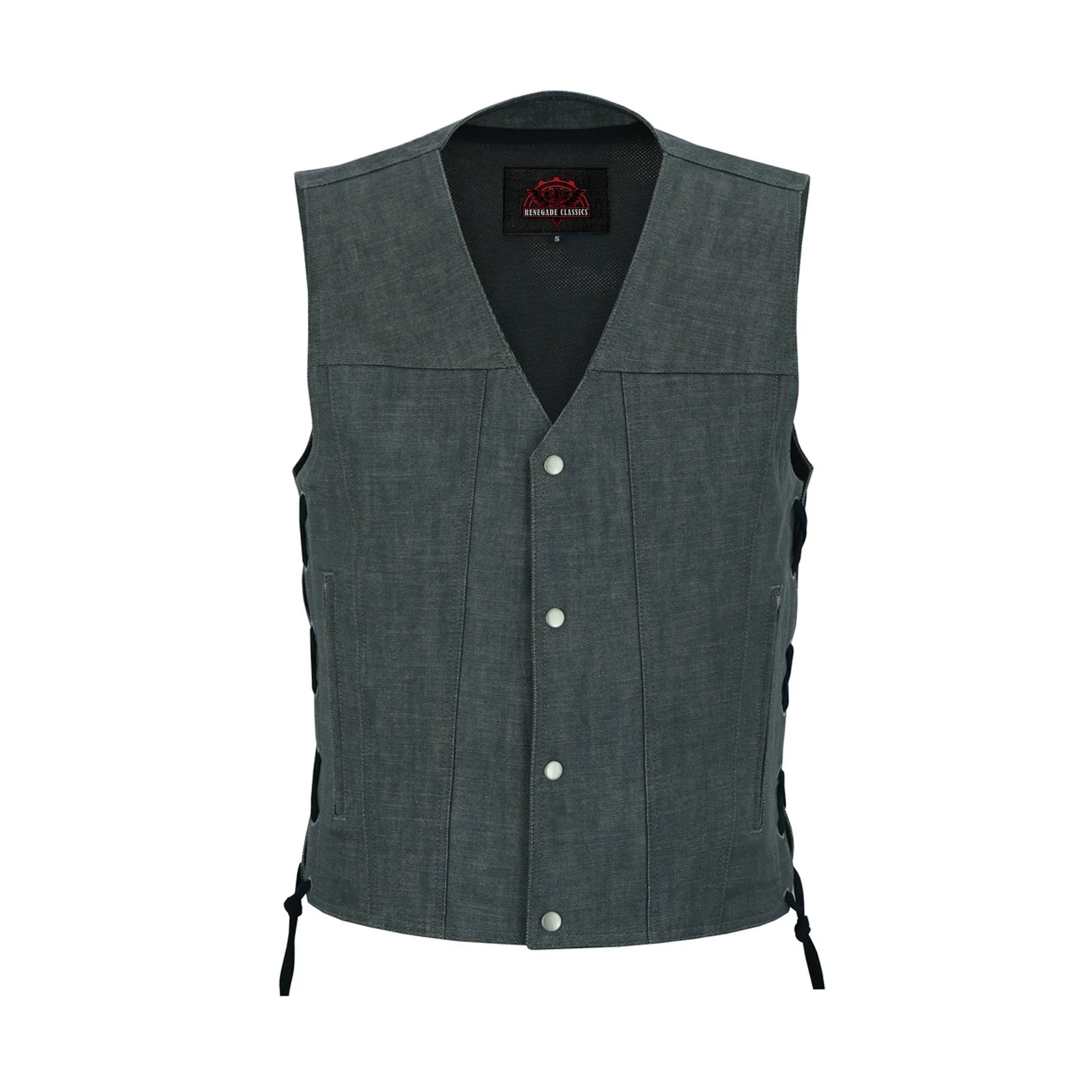Men's Rough Rub-Off Raw Finish Broken Gray Denim Vest