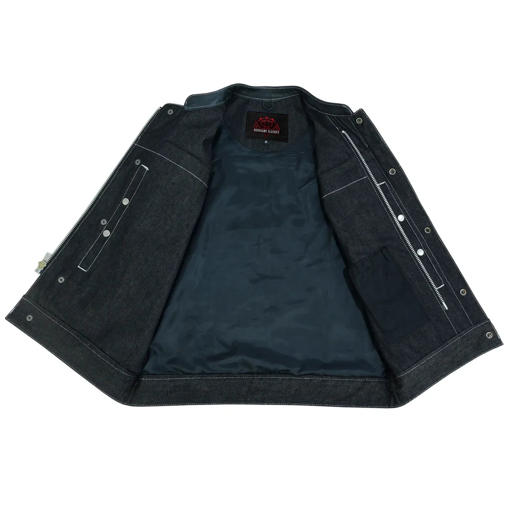 Men's Leather-Denim Combo Motorcycle Vest w/ Scoop Collar