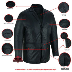 Retro Trim Men's Black Sheep Skin Leather Blazer
