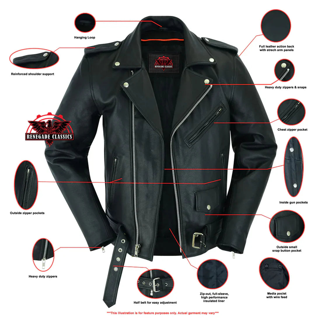 Men's Classic Plain Side Police Style M/C Jacket - TALL