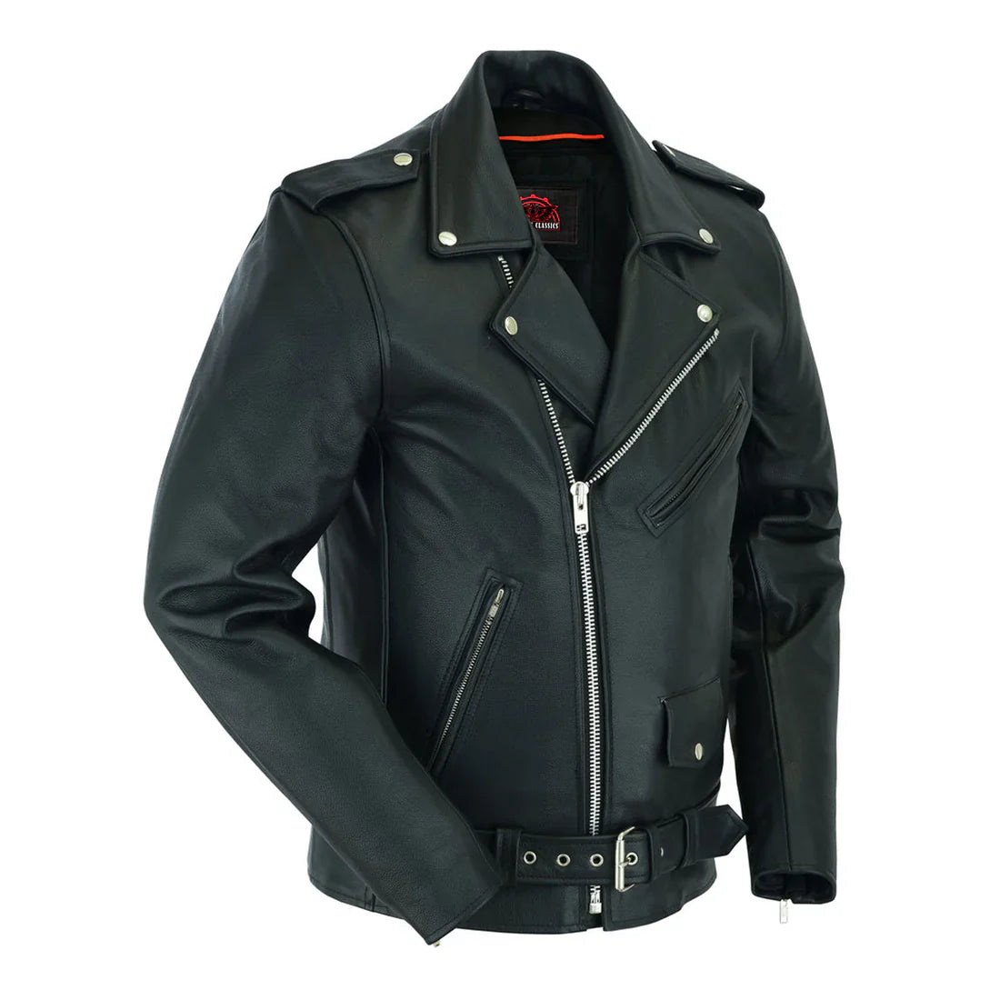 Men's Classic Plain Side Police Style M/C Jacket - TALL