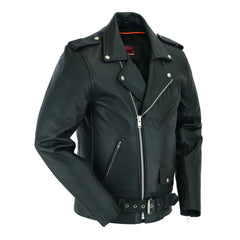Men's Classic Plain Side Police Style M/C Jacket - TALL