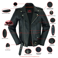 Men's Classic Plain Side Police Style M/C Jacket - TALL