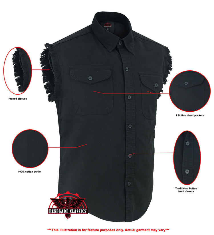 Men's Black Lightweight Sleeveless Denim Shirt
