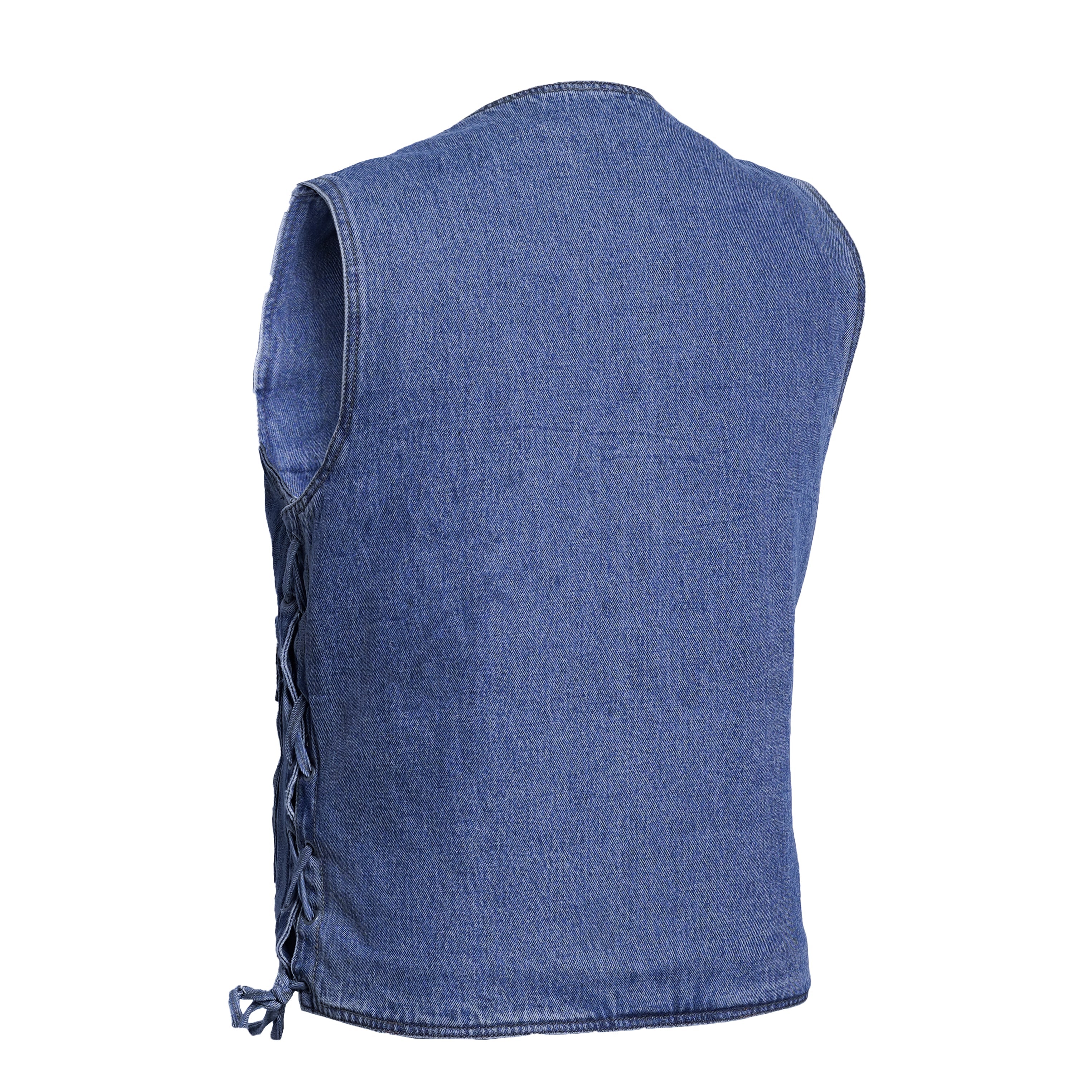 Men's Blue Denim Motorcycle Vest with Lace & Pockets