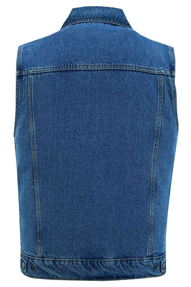 Men's Snap Front Blue Denim Motorcycle Vest
