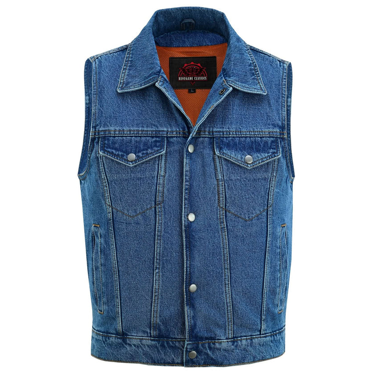 Men's Snap Front Blue Denim Motorcycle Vest
