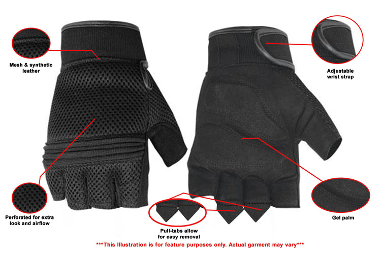 Synthetic Leather/ Mesh Fingerless Glove