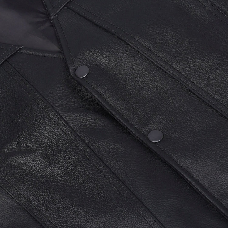 Clubster Men's Black Milled Cowhide Side Lace Motorcycle Leather Vest