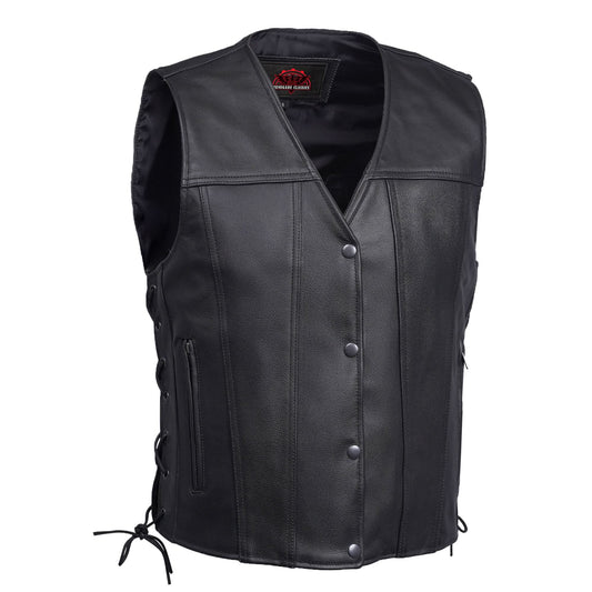 Clubster Men's Black Milled Cowhide Side Lace Motorcycle Leather Vest
