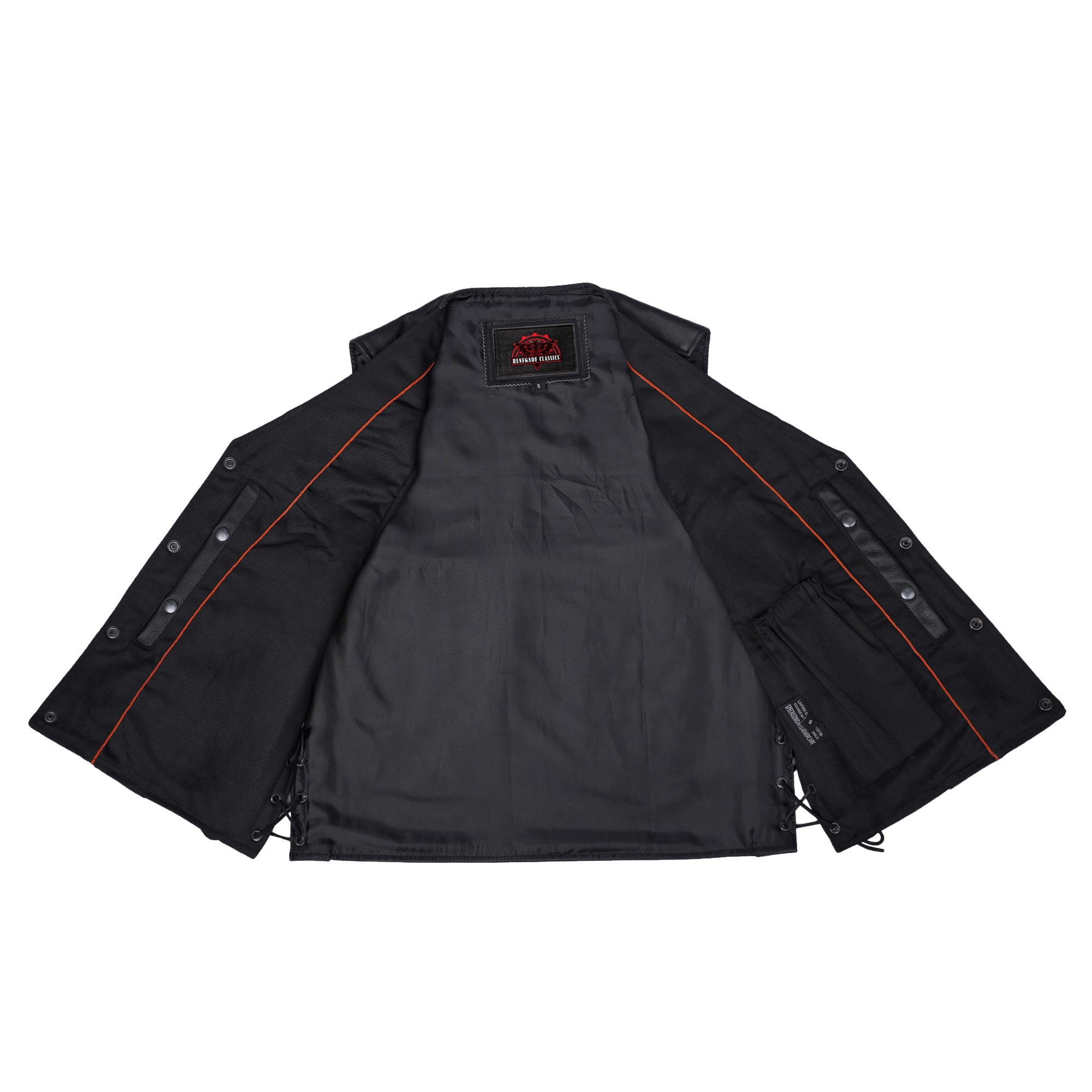Clubster Men's Black Milled Cowhide Side Lace Motorcycle Leather Vest