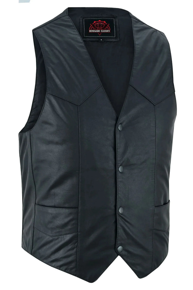 Men's Traditional Light Weight Black Leather Motorcycle Vest