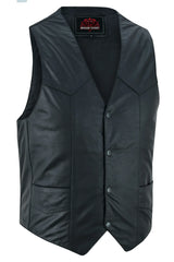 Men's Traditional Light Weight Black Leather Motorcycle Vest