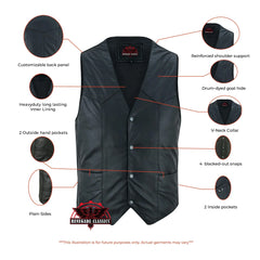 Men's Traditional Light Weight Black Leather Motorcycle Vest