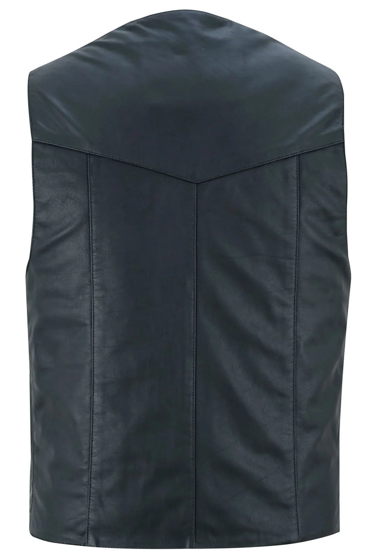 Men's Traditional Light Weight Black Leather Motorcycle Vest