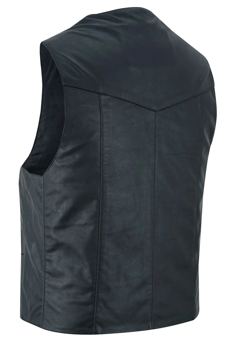 Men's Traditional Light Weight Black Leather Motorcycle Vest