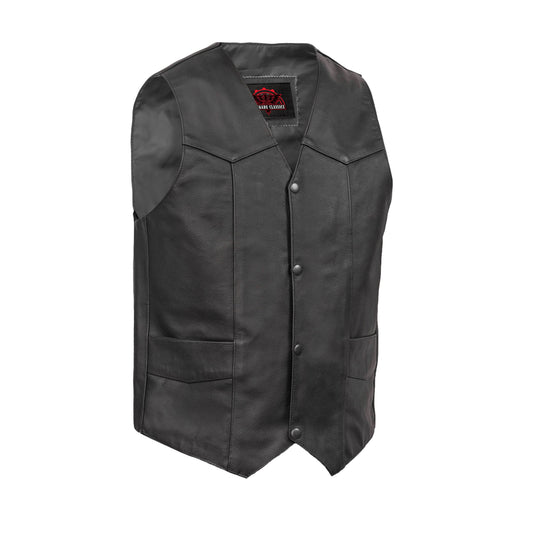 Men's Traditional Leather Motorcycle Vest - Black