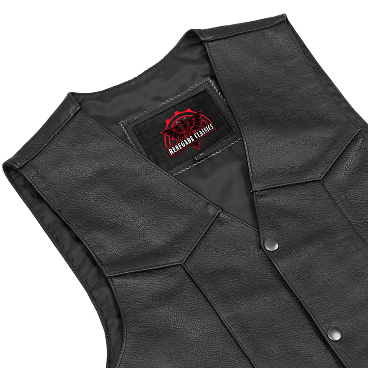 Men's Traditional Leather Motorcycle Vest - Black