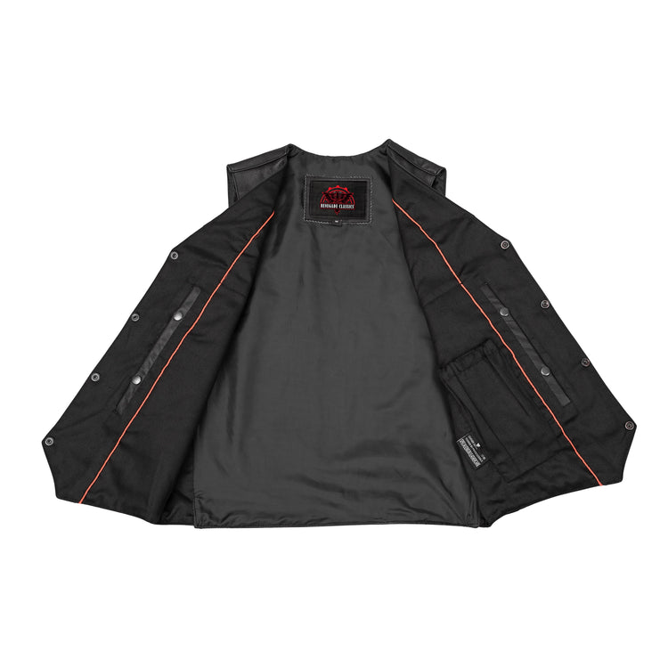 Men's Traditional Leather Motorcycle Vest - Black