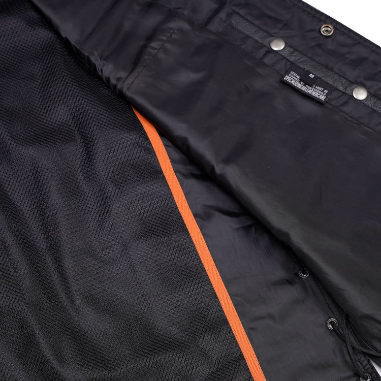 Men's Black Leather Vest with Side Laces and Smart Access Pockets