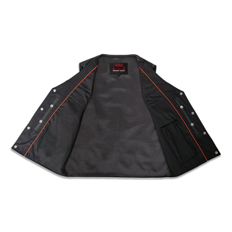 Buffalo Nickel Black Leather Vest for Men - Customizable Back & Satin Liner