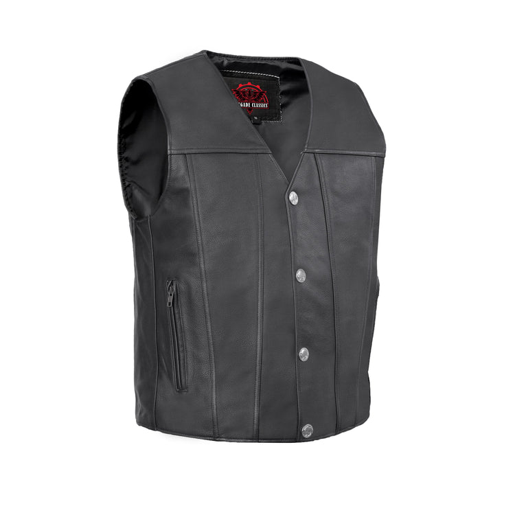 Buffalo Nickel Black Leather Vest for Men - Customizable Back & Satin Liner
