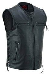 Men's Zipper Front Black Leather Motorcycle Vest