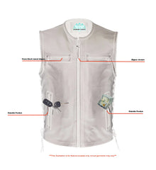 Men's Zipper Front Black Leather Motorcycle Vest
