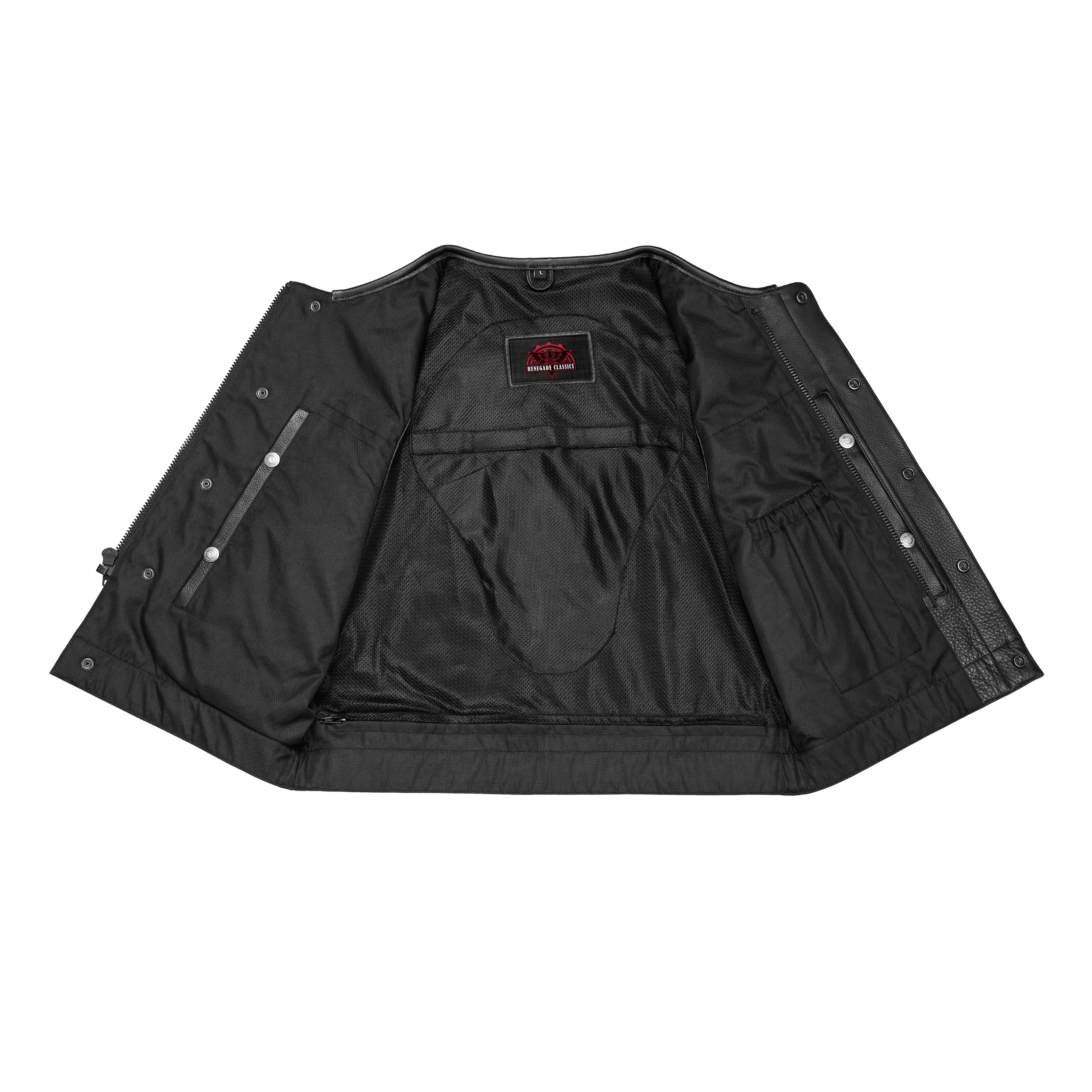 Men's Drop Zone Leather Motorcycle Vest – Black