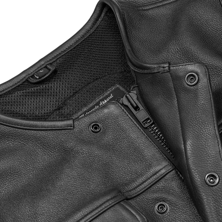 Men's Drop Zone Leather Motorcycle Vest – Black
