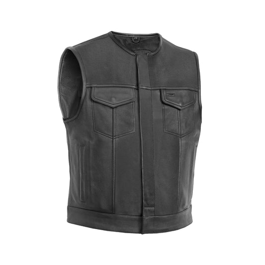 Men's Drop Zone Leather Motorcycle Vest – Black