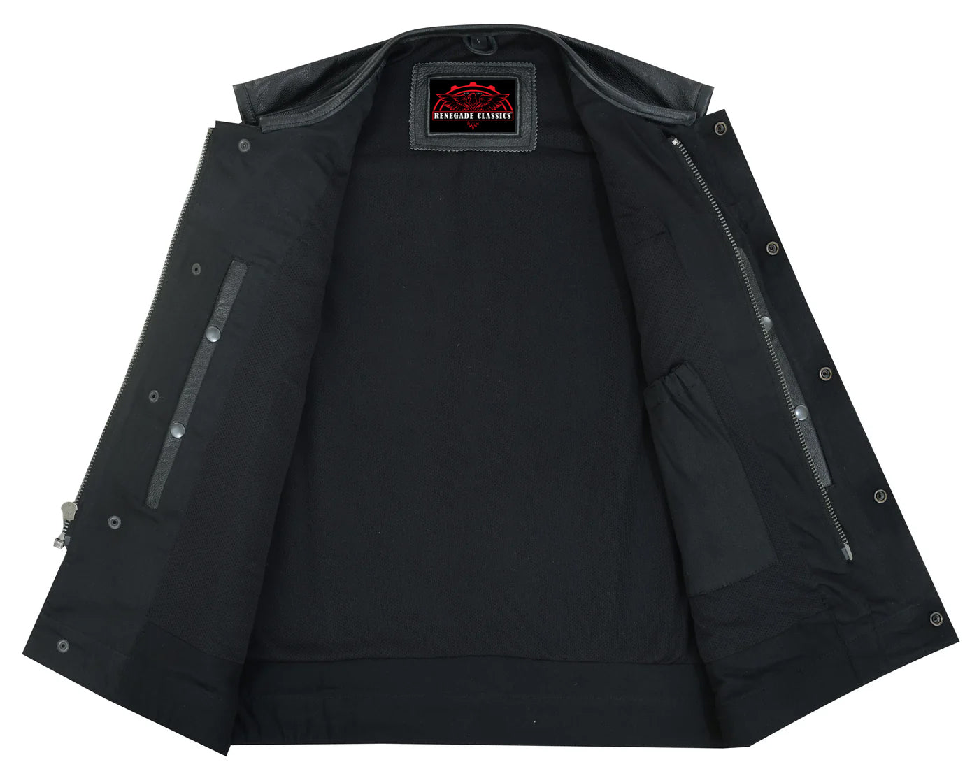 Men's Collarless Perforated Leather Vest - Black
