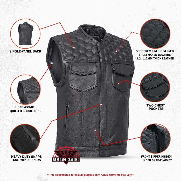 Black Horse Men's Leather Motorcycle Vest