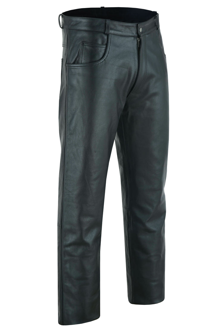 Men's Black Classic 5 Pocket Casual Motorcycle Leather Pants