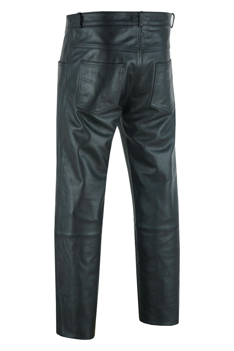 Men's Black Classic 5 Pocket Casual Motorcycle Leather Pants