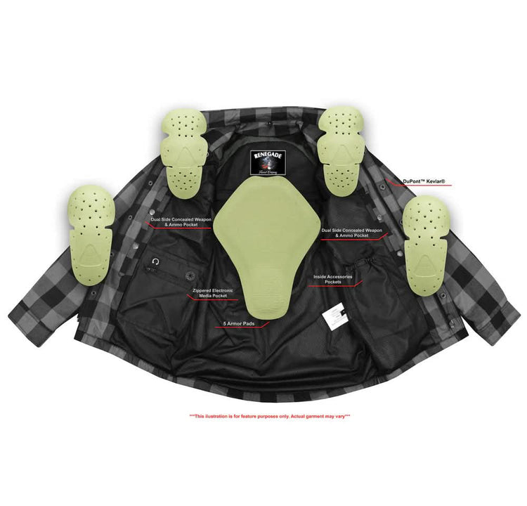 Alpha Check Men's  Armored Motorcycle Flannel Shirt - Blue/White/Maroon