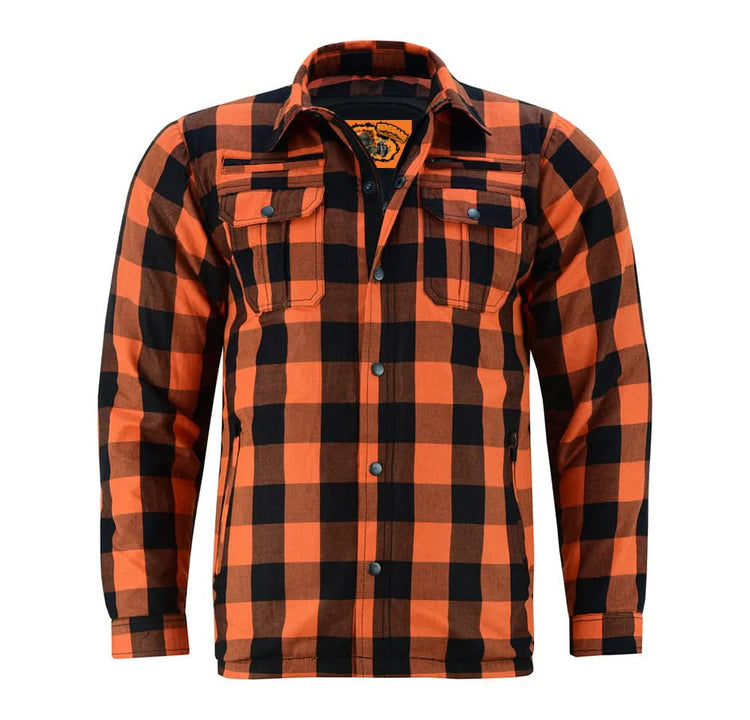 Alpha Check  Men's  Armored Motorcycle Flannel Shirt - Orange