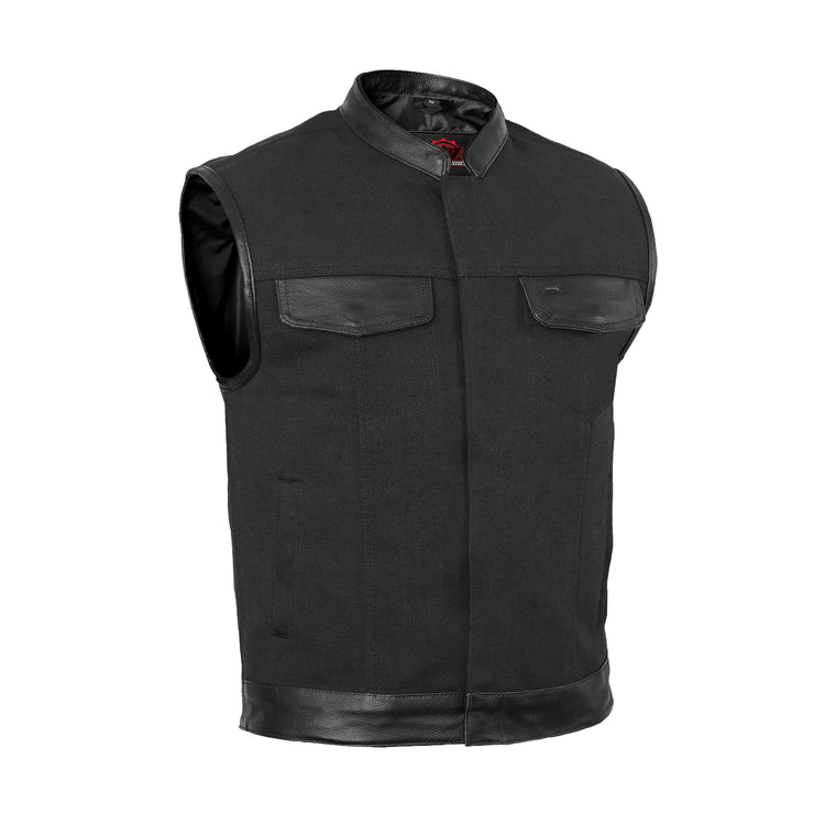 Canvas Material Single Back Panel Concealment Vest W/Leather Tr