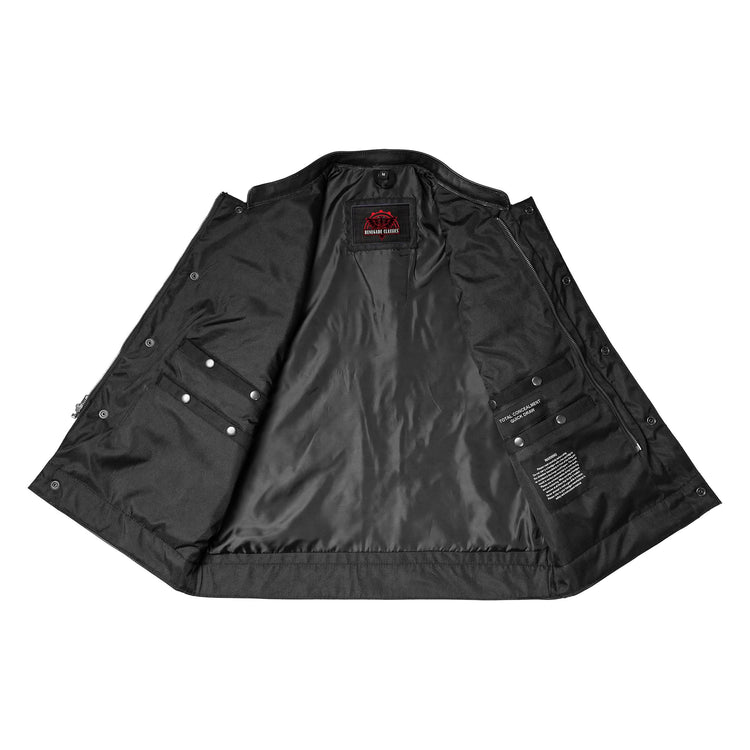 Canvas Material Single Back Panel Concealment Vest W/Leather Tr