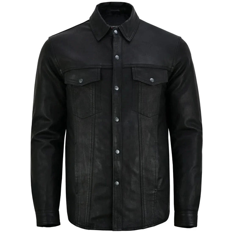 Men's Premium Lightweight Black Leather Shirt