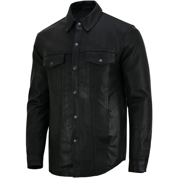 Men's Premium Lightweight Black Leather Shirt
