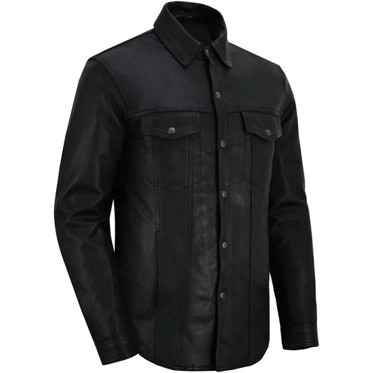 Men's Premium Lightweight Black Leather Shirt