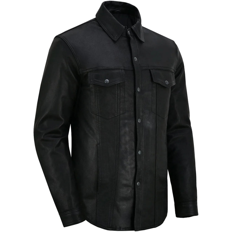 Men's Premium Lightweight Black Leather Shirt